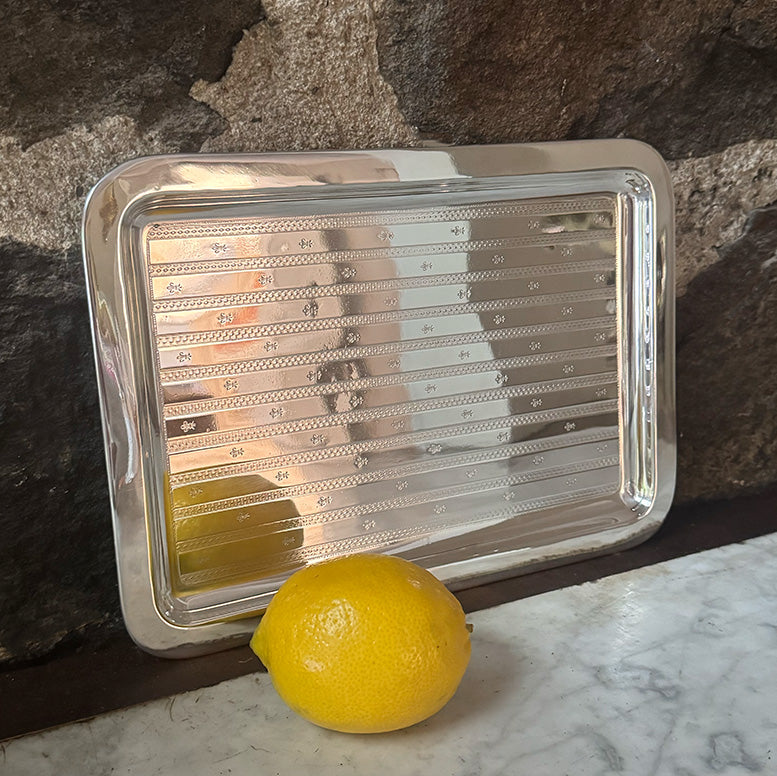 Vintage 11" Oblong Engine-Turned Striped Tray