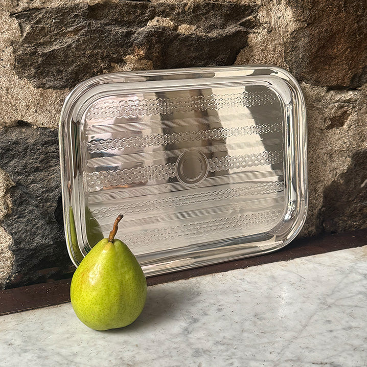 Vintage 12" Oblong Engine-Turned Tray