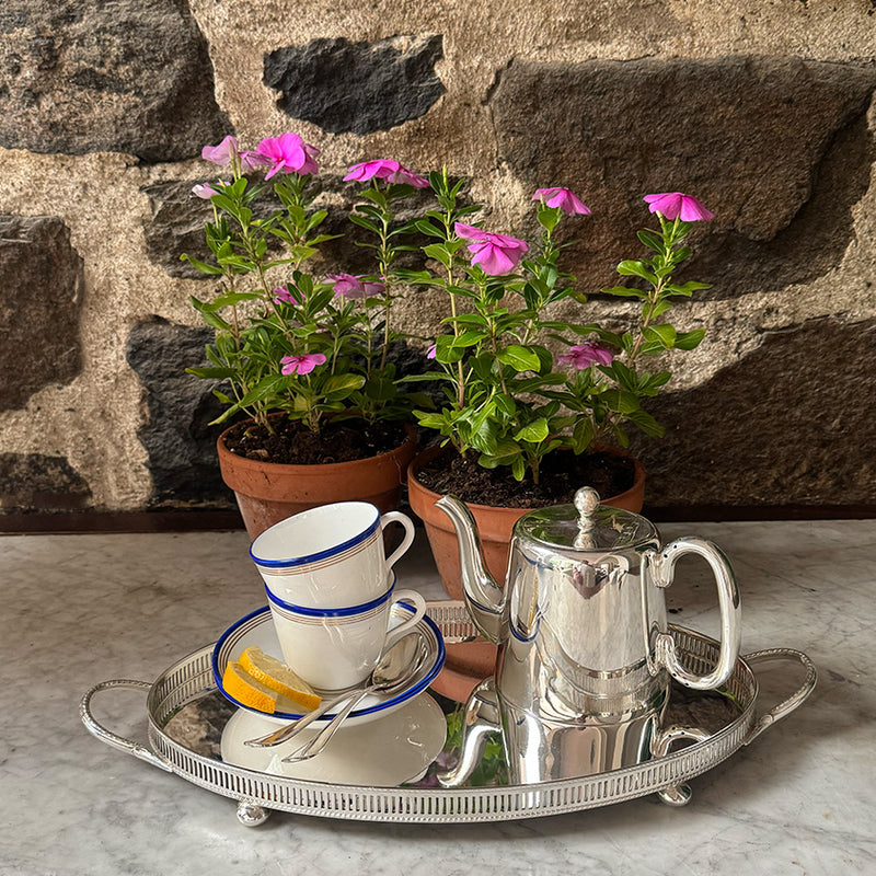 Vintage 14" Oval Gallery Tray w/Bun Feet