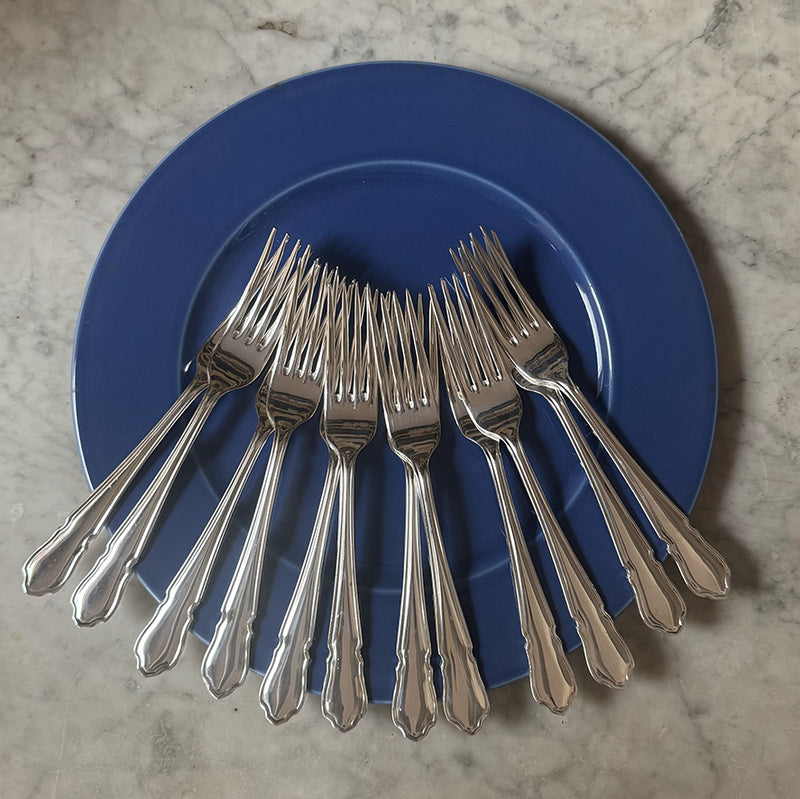 Set of 12 Vintage Dinner Forks, English "Dubarry" Pattern