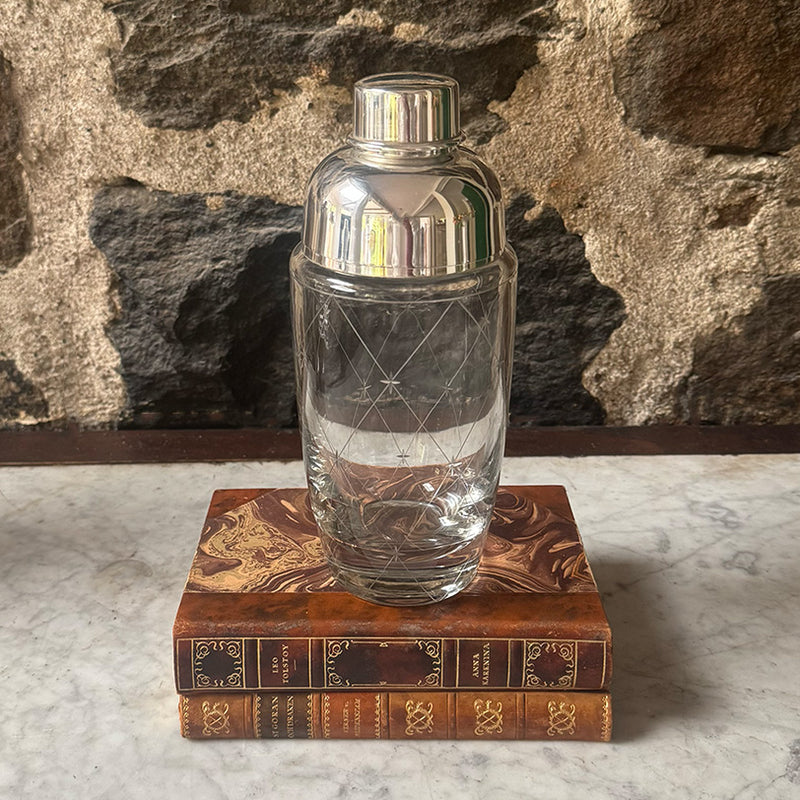 Vintage Glass Cocktail Shaker with etched stars
