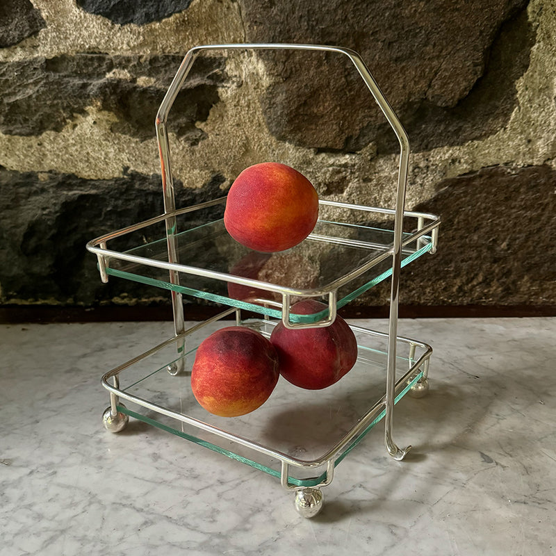 Vintage 2-Tier Glass Plate Stand w/Ball Feet