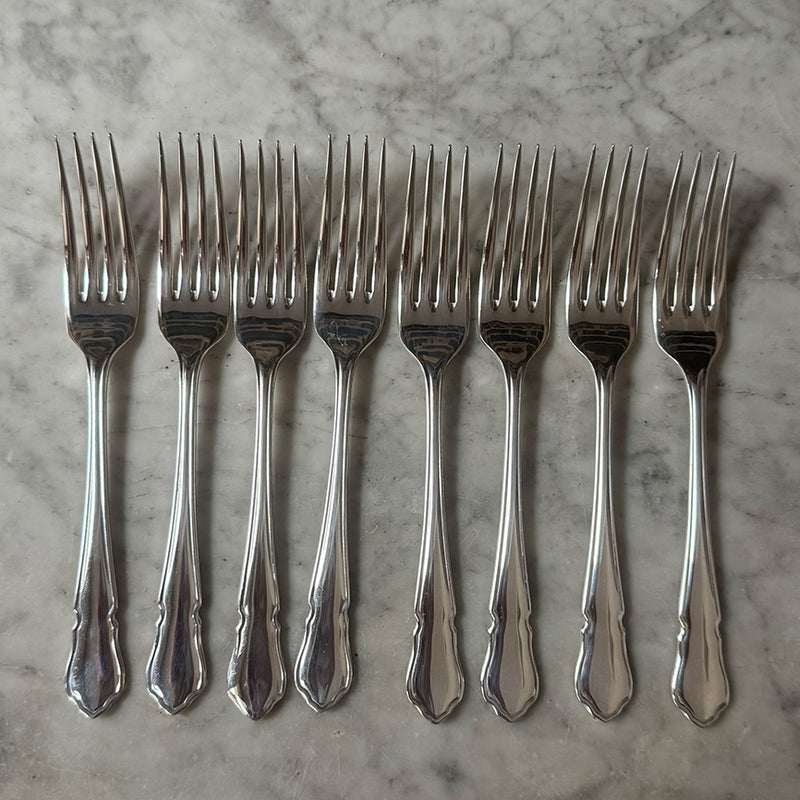 Set of 8 Vintage Lunch Forks, English Dubarry Pattern