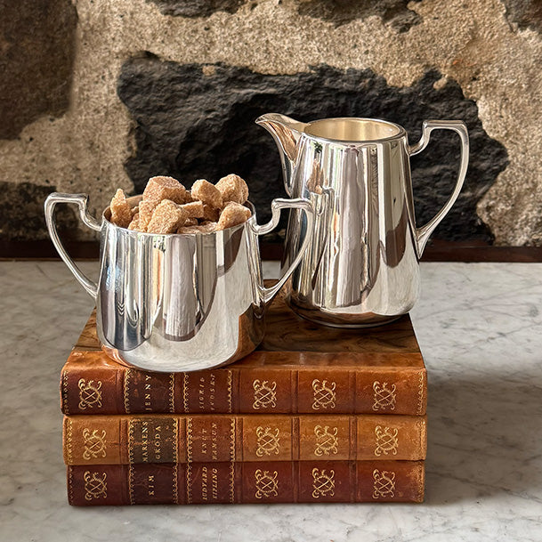 Vintage Creamer & Sugar, Angled Handles