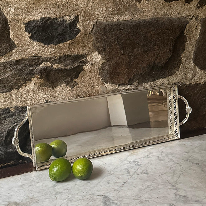 Vintage 18.5" Pierced Gallery Tray with Shell Handles