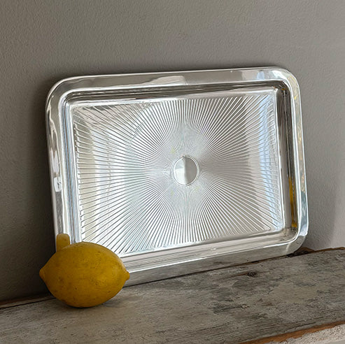 Vintage 11" Oblong Tray, Engine-Turned Tray, Sunburst