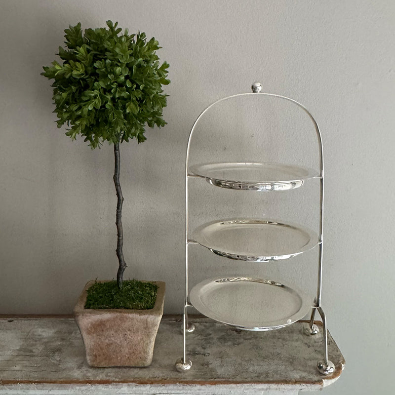 Vintage 3-Tier Plate Stand with Ball Finial & Set of 3 Plates