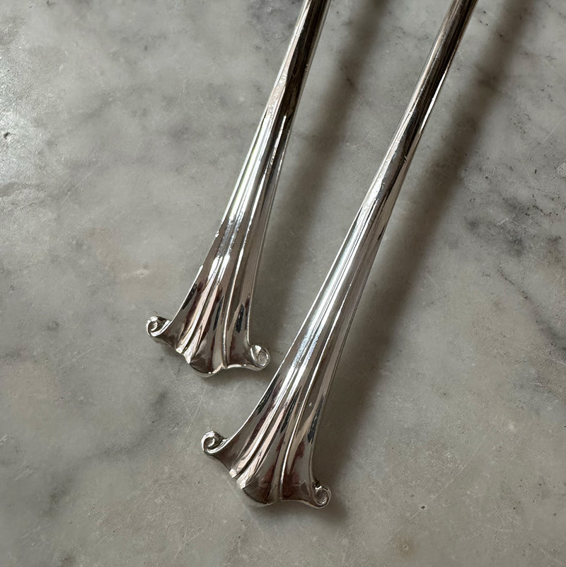 Vintage Salad Serving Set, Scroll-end Handles