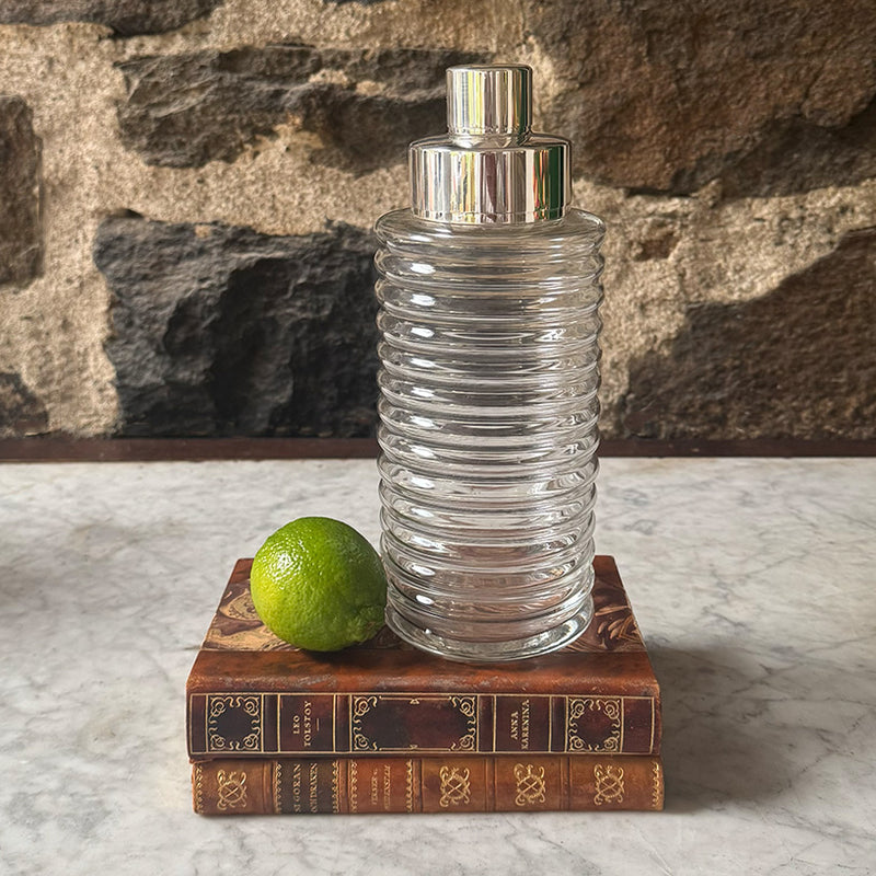 Vintage Glass Ribbed Cocktail Shaker, France