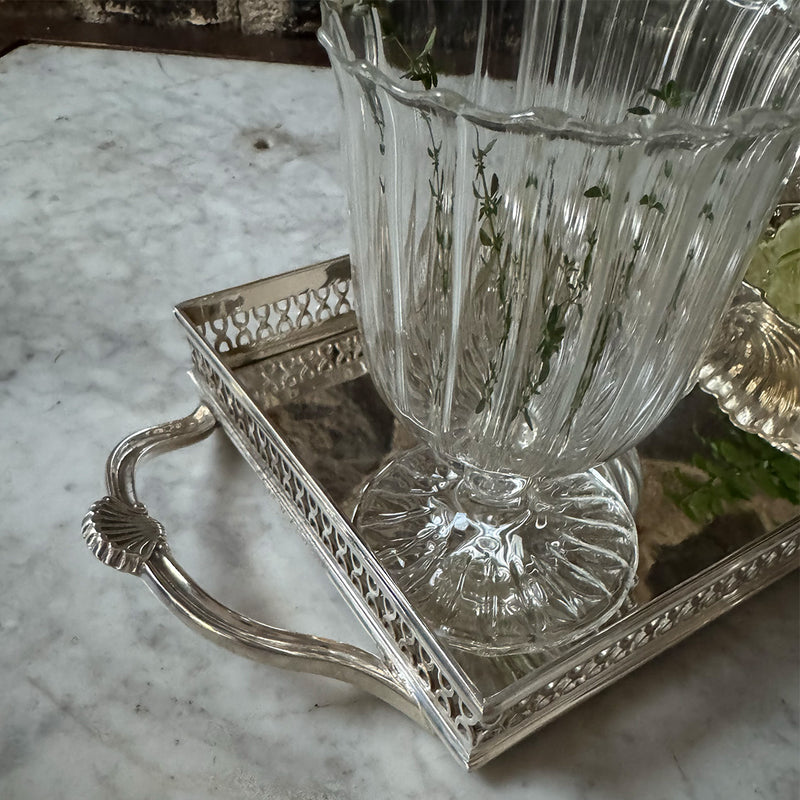 Vintage 18.5" Pierced Gallery Tray with Shell Handles