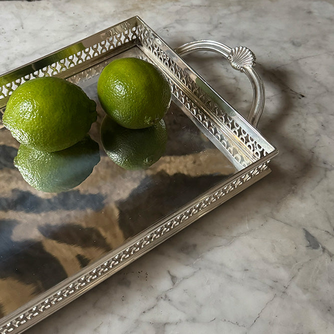 Vintage 18.5" Pierced Gallery Tray with Shell Handles
