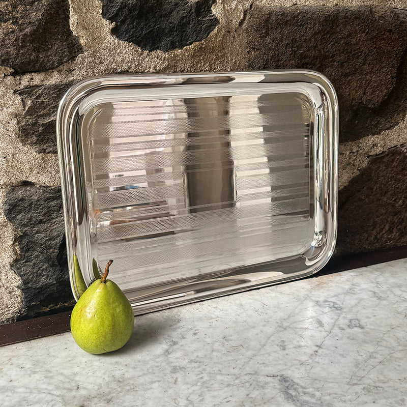 Vintage 16" Oblong Tray with Engine Turned Stripes