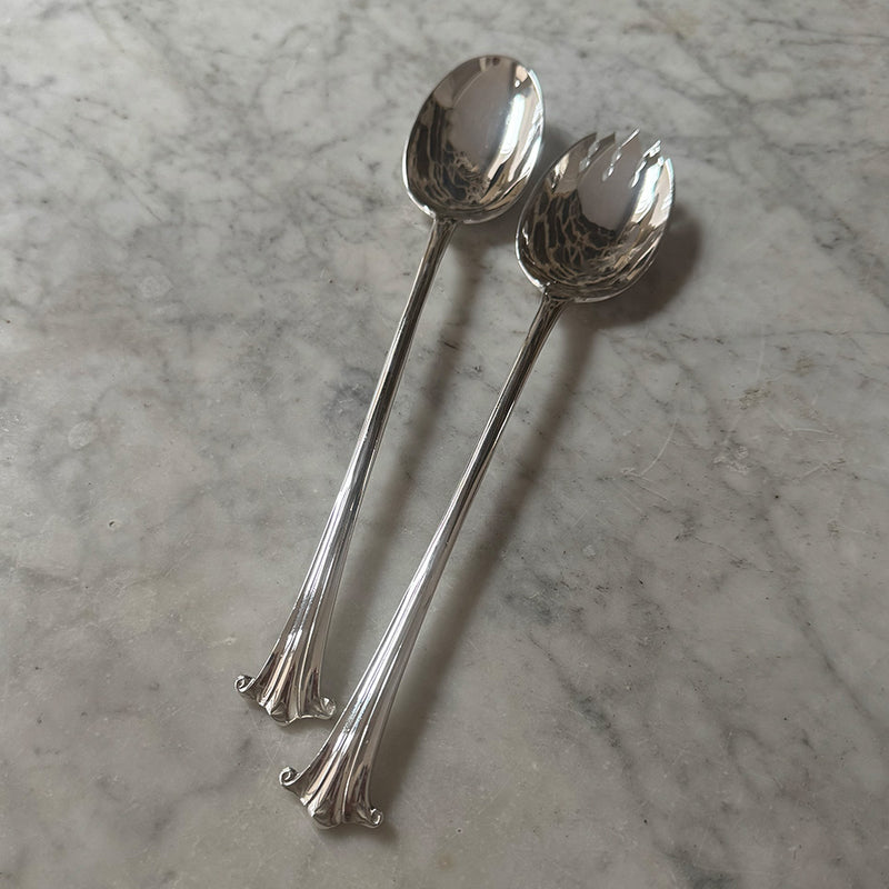 Vintage Salad Serving Set, Scroll-end Handles