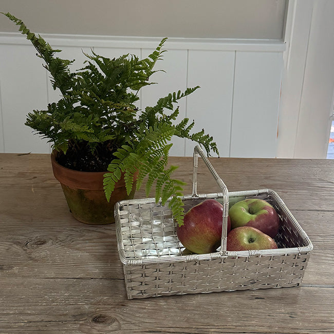 Vintage Rectangular Woven Basket with Handle
