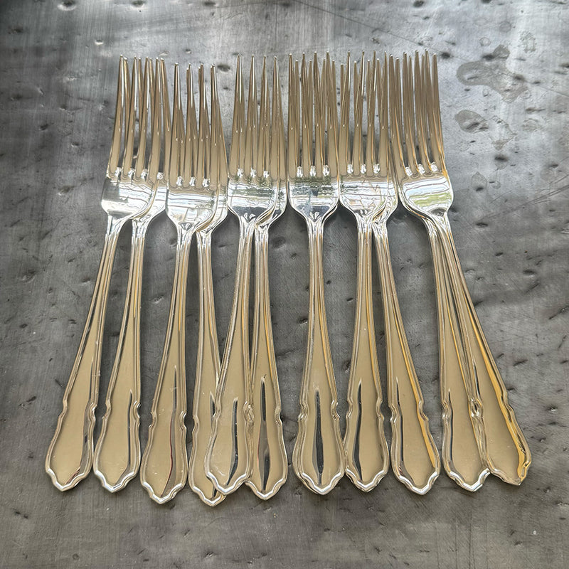 Set of 12 Vintage Dinner Forks, English "Dubarry" Pattern
